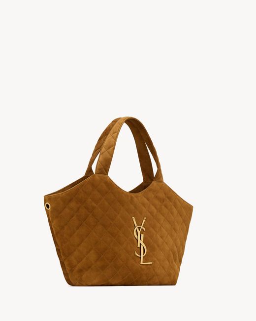 Saint Laurent Brown Icare Medium Quilted Suede