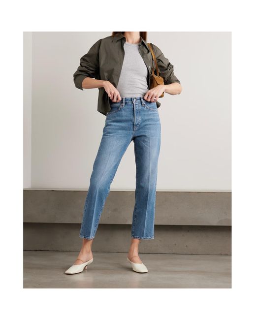 FRAME Blue High-Waisted Straight Leg Jeans