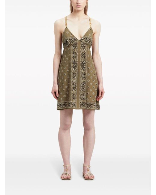 Palm Angels Brown Paisley-Printed V-Neck Slip Dress