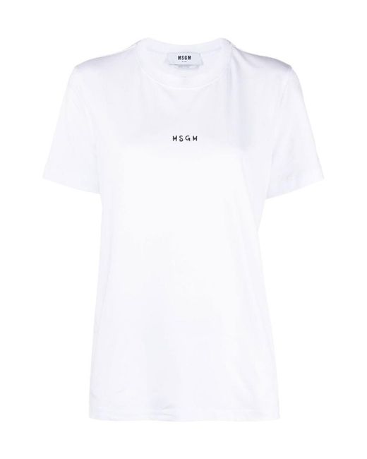 MSGM White Logo-Print Cotton T-Shirt
