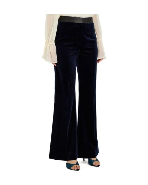 Victoria Beckham Blue Wide-Leg Velvet Trousers