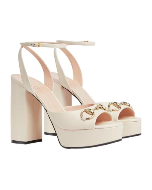 Gucci White Horsebit Platform Sandal