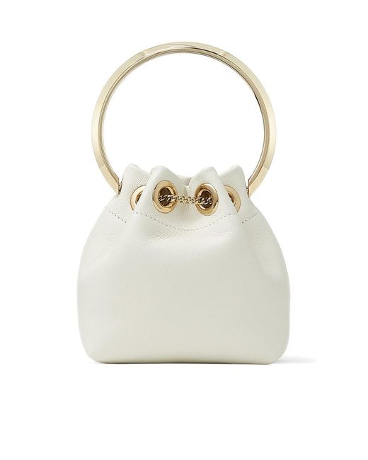 Jimmy Choo White Mini Bon Bon Bucket Bag