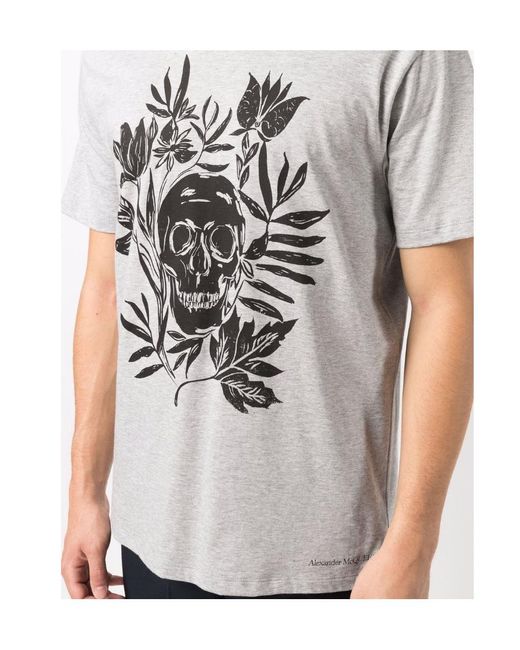 Alexander McQueen White Pattern Printed Short-Sleeved T-Shirt for men