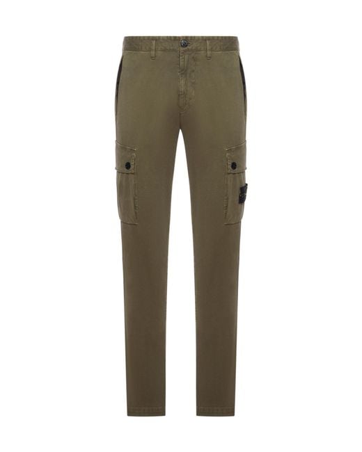Stone Island Green Logo Patch Cargo Trousers for men