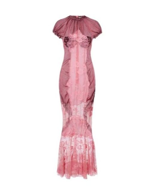 The Attico Pink Sheer Lace And Mesh Maxi Dress
