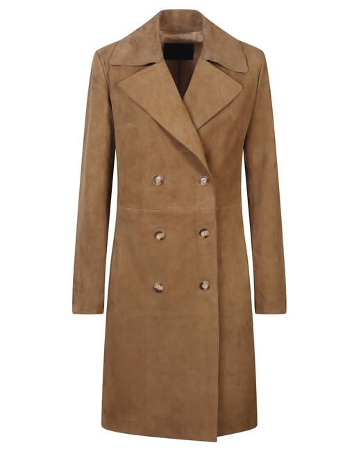 Dondup Brown Double-Breasted Suede Coat