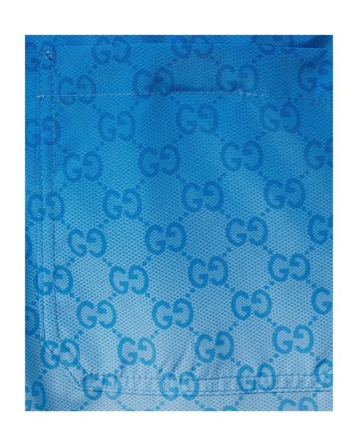 Gucci Blue Printed Technical Poplin Swim Shorts for men