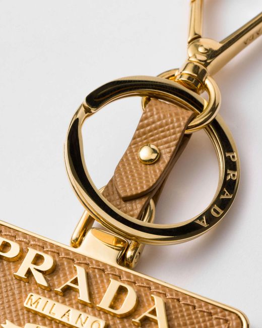 Prada Metallic Saffiano Leather And Metal Keychain