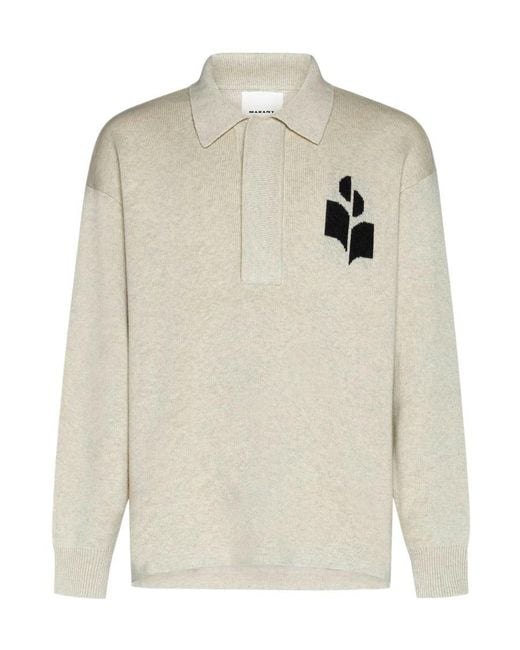 Isabel Marant White Polo-Collared Knitted Jumper for men