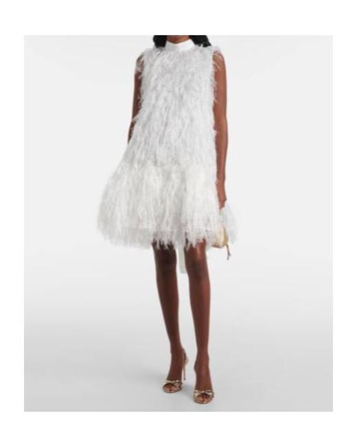 Roksanda White Bridal Odette Faux Feather-Trimmed Silk Minidress