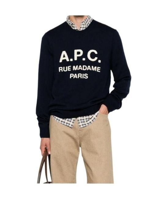 A.P.C. Blue Rue Madame Paris Logo-Detail Wool Jumper for men