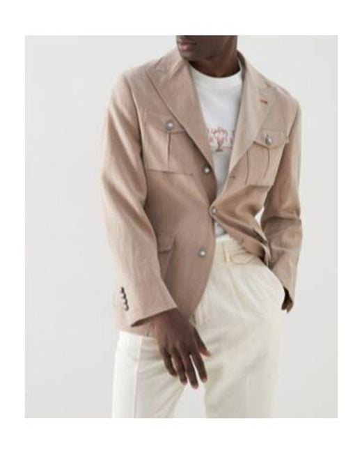Brunello Cucinelli Natural Single-Breasted Linen Blazer for men