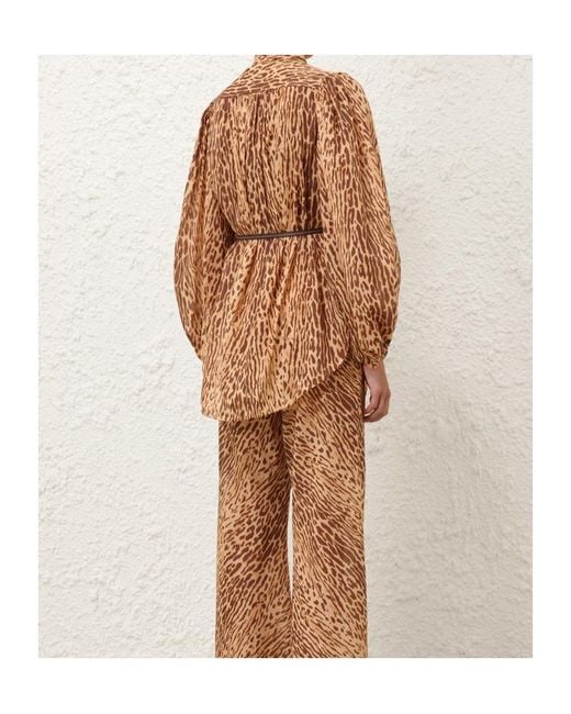Zimmermann Brown Fluid Blouse With Animal Print