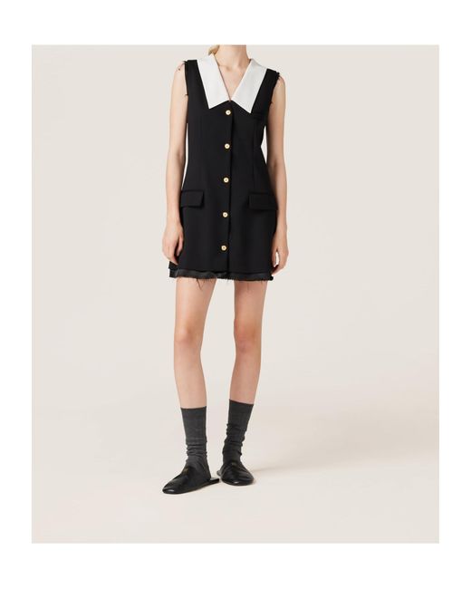 Miu Miu Sleeveless Button-Up Mini Dress in Black | Lyst