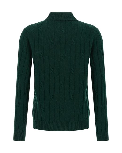 Zanone Green Cable-Knit Long Sleeved Polo Shirt for men