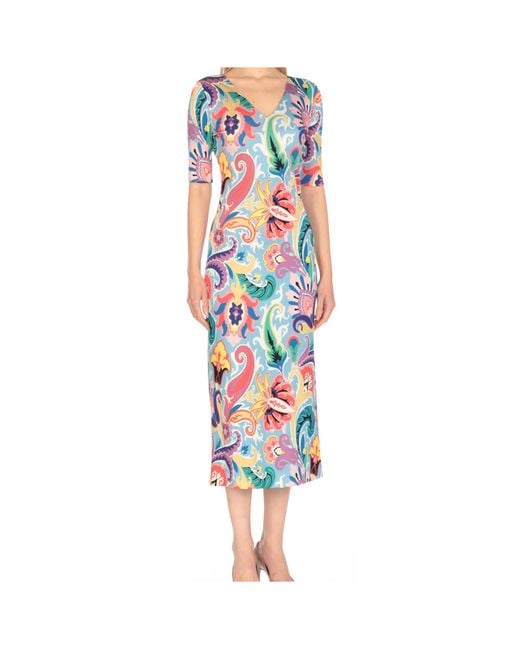 Etro White Paisley V-Neck Midi Dresse