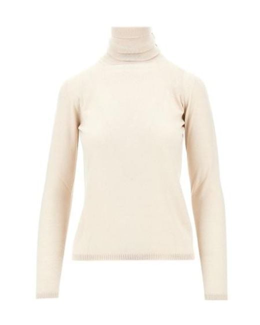 Max Mara Natural Wool Yarn Polo-Neck Sweater