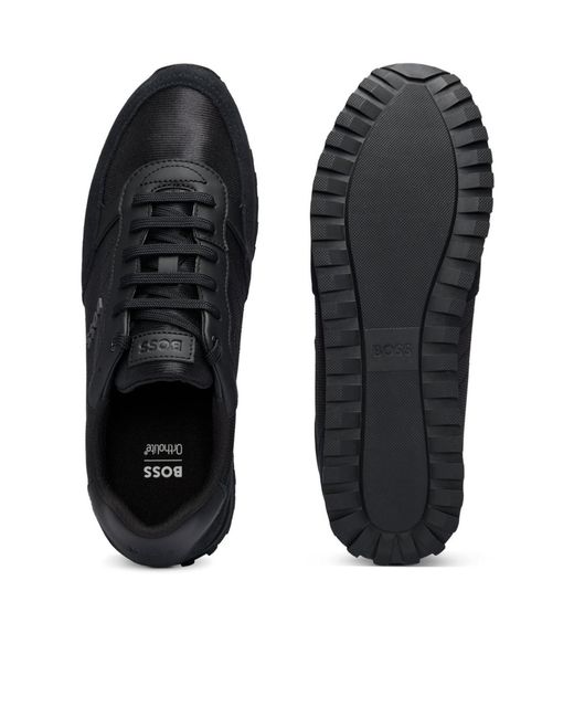 Boss Black Mixed-Material Trainers With Faux-Leather Trims for men