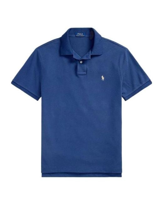 Polo Ralph Lauren Blue Logo-Embroidered Straight Hem Polo Shirt for men