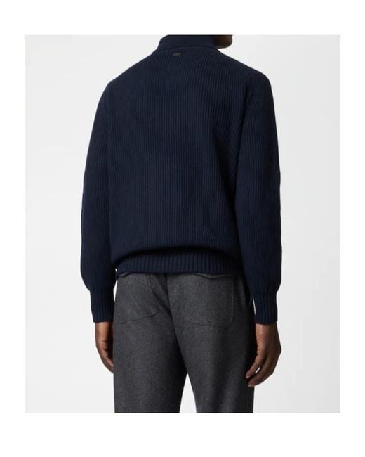 Tod's Blue Ribbed Polo-Collar Cardigan for men