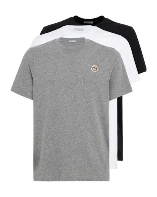 Moncler Gray 3 Pack Logo Patch Cotton T-Shirt for men