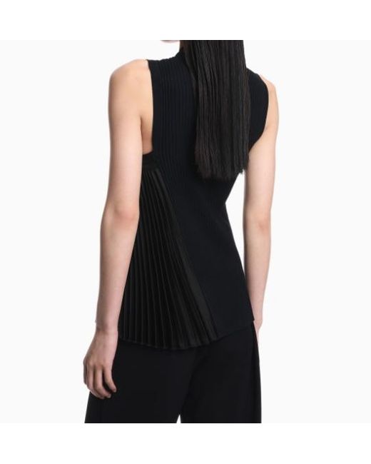 Emporio Armani Blue Knit Top With Asymmetrical And Sleeveless Ribbed Design And Pleated Panel