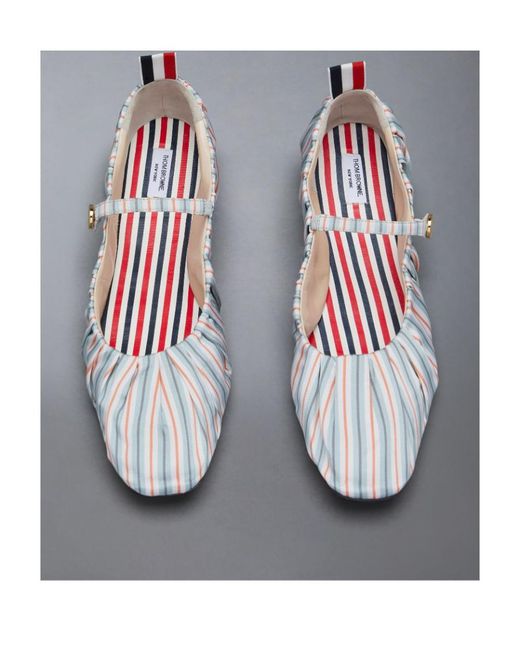 Thom Browne White Stripe-Pattern Cotton Ballerina Shoes