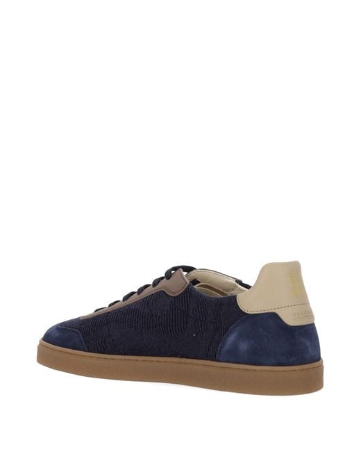 Brunello Cucinelli Blue Lace-Up Panelled Sneakers for men