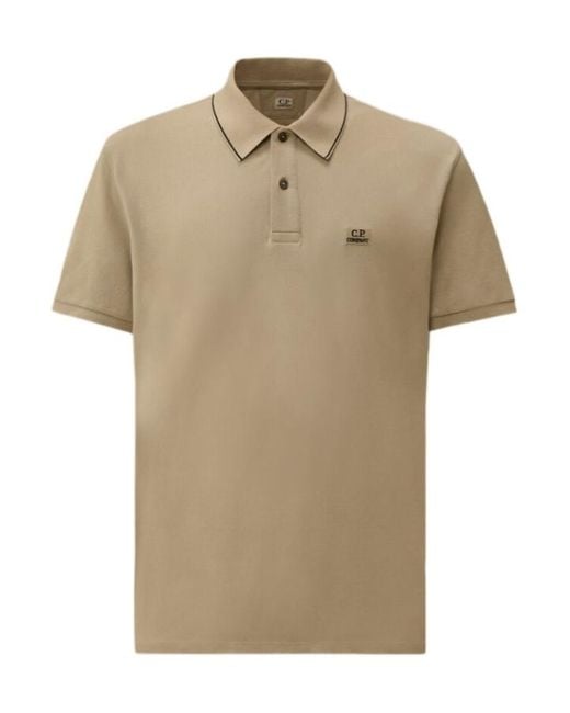 C P Company Natural Logo-Detail Short-Sleeve Cotton Polo Shirt for men