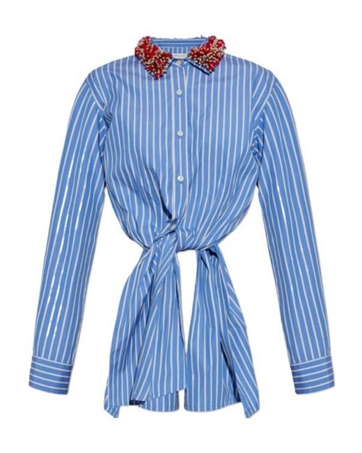 Dries Van Noten Blue Calbero Striped Long-Sleeved Shirt