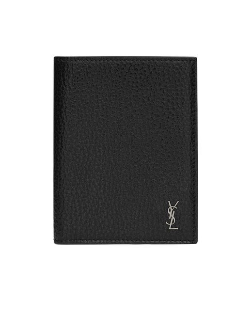 Saint Laurent Black Tiny Cassandre Credit Card Wallet for men