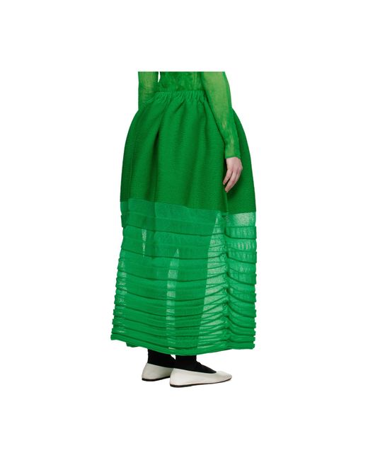 Issey Miyake Green Ribbed Knit Midi Skirt