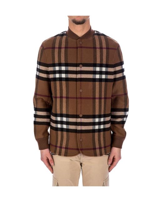 Burberry Brown Check-Pattern Wool Bomber Jacket for men