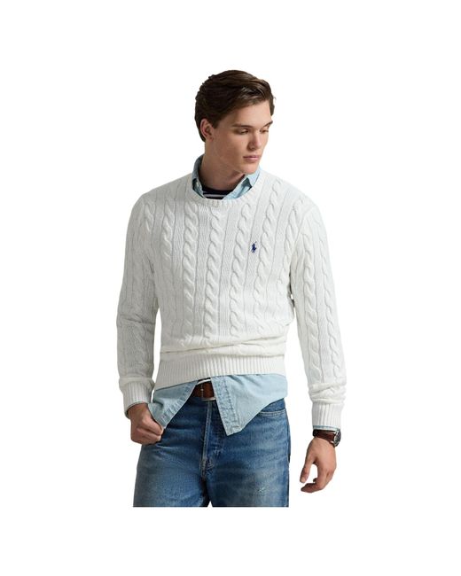 Polo Ralph Lauren White Cable Knit Jumper for men