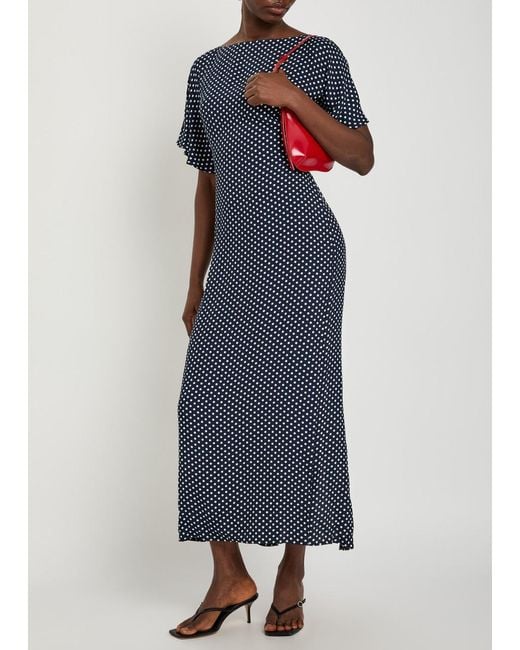 Reformation Blue Polka-Dot Woven Midi Dress