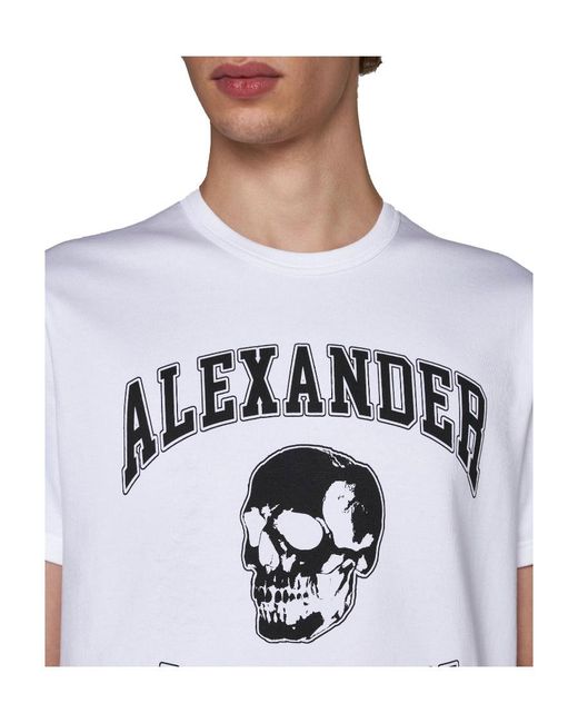 McQueen White Graphic Printed Crewneck T-Shirt for men