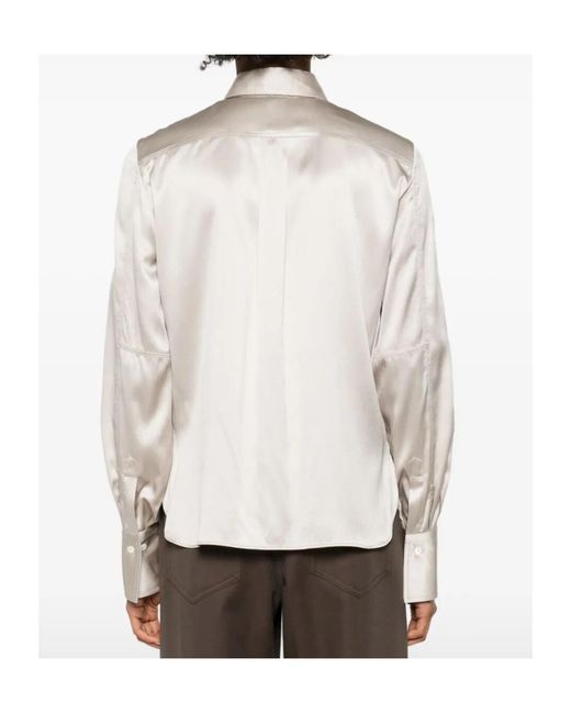 Brunello Cucinelli White Long-Sleeve Silk Shirt