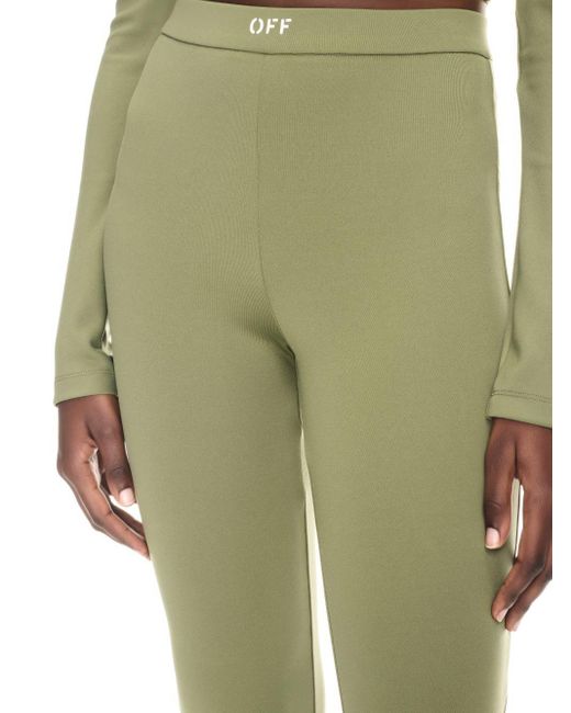 Off-White c/o Virgil Abloh Green Logo-Print Bootcut Leggings