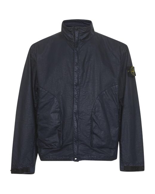 Stone Island Blue High-Neck Zipped Jacket for men