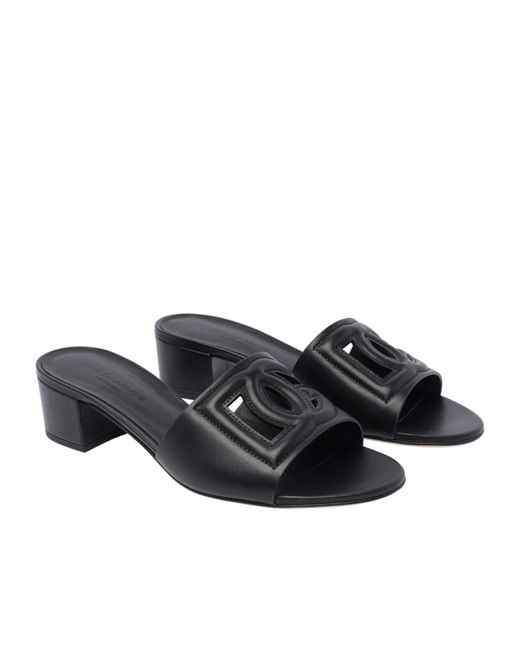 Dolce & Gabbana Black Cut-Out Logo Detailed Slides