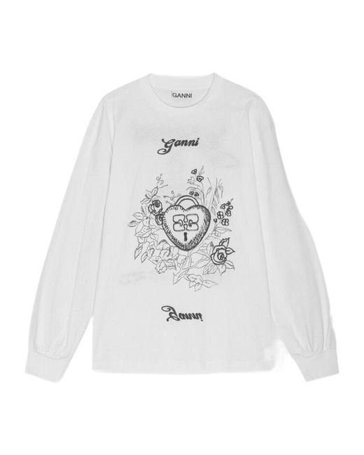 Ganni White Re-Cut Heavy Long Sleeve T-Shirt