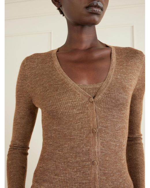 Gabriela Hearst Brown Aiste Ribbed Cashmere Blend Cardigan
