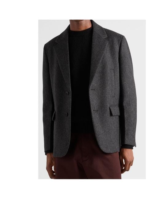 Prada Black Single-Breasted Wool Jacket for men