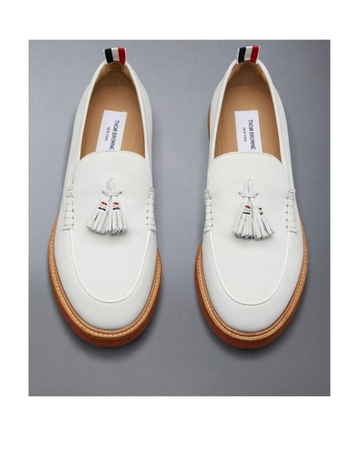 Thom Browne White Tasselled Leather Loafers for men