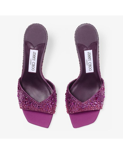 Jimmy Choo Purple Winter Bloom And Orchid Satin Mules With Degrade Crystal
