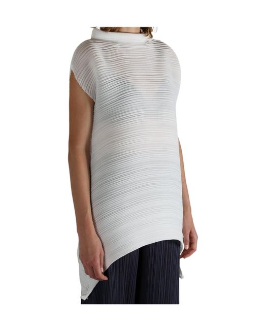 Pleats Please Issey Miyake Gray Pleats Please Issey Miyake Pleated High-Neck Top