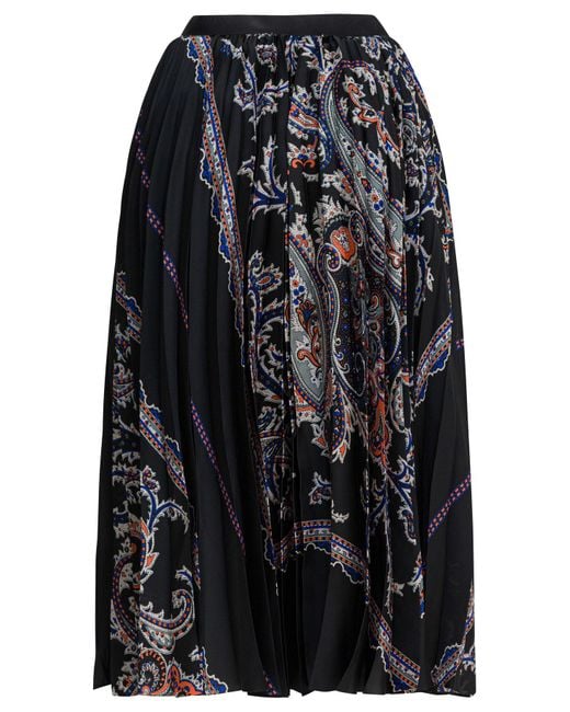 Sacai Black Paisley Printed Pleated Midi Skirt