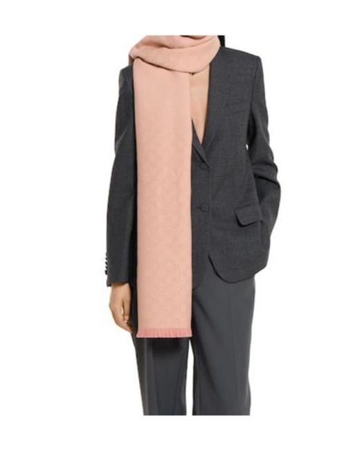 Gucci Pink Monogrammed Frayed-Edge Scarf