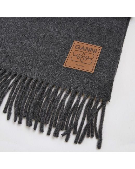 Ganni Blue Logo-Patch Fringed Edge Scarf